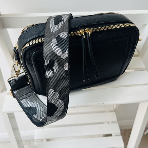 SALE: Faux leather 2 zip bag & strap - various colours