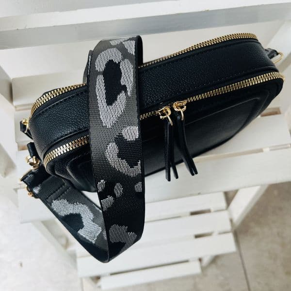 SALE: Faux leather 2 zip bag & strap - various colours