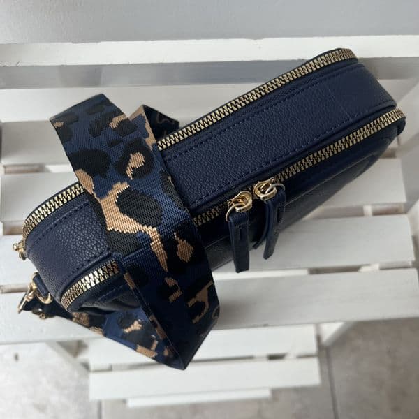 SALE: Faux leather 2 zip bag & strap - various colours