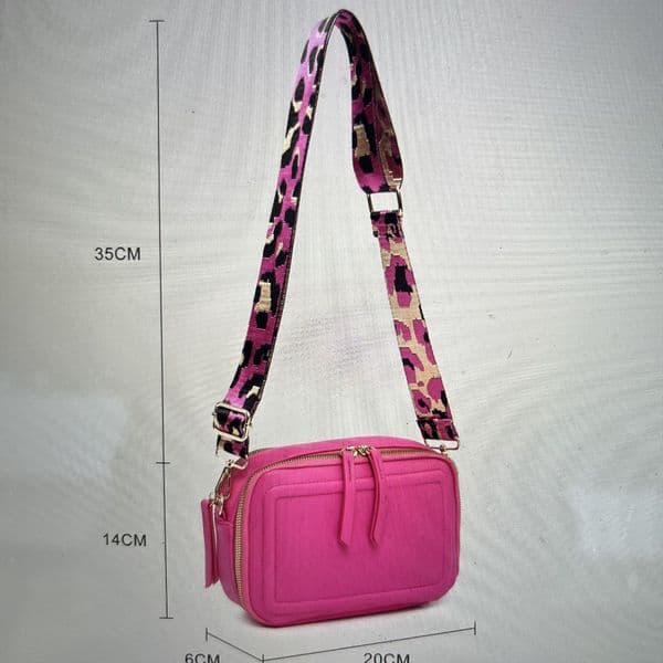 SALE: Faux leather 2 zip bag & strap - various colours