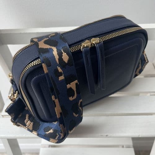 SALE: Faux leather 2 zip bag & strap - various colours