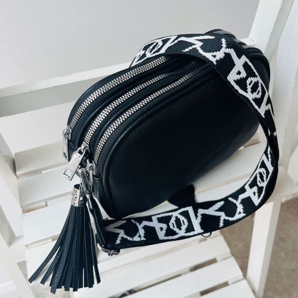 SALE: Faux leather three compartment bag & strap - various colours