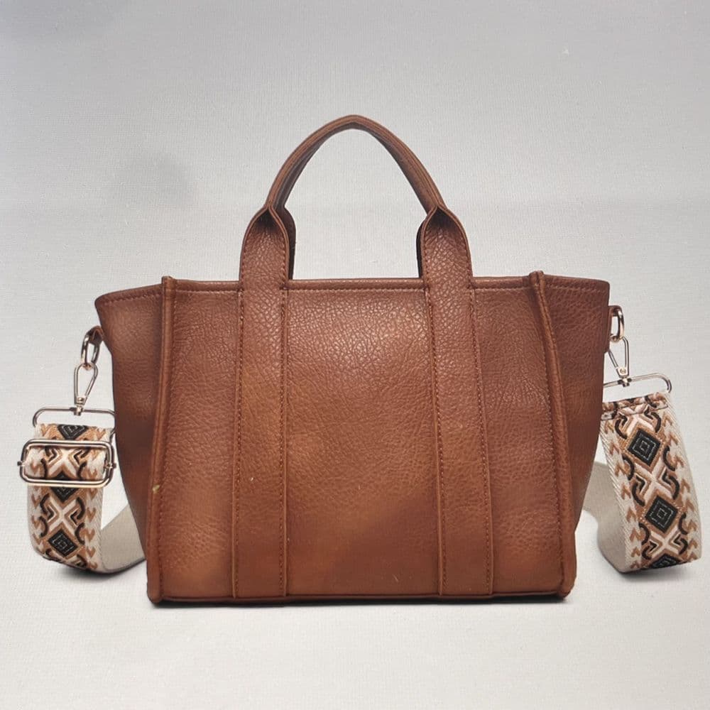 Faux Leather Structured Tote Bag With Charm