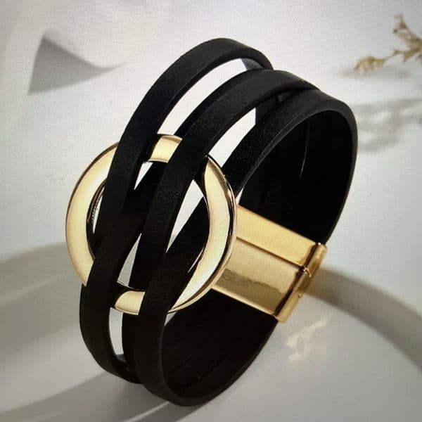 SALE: Gold circles faux suede bracelet