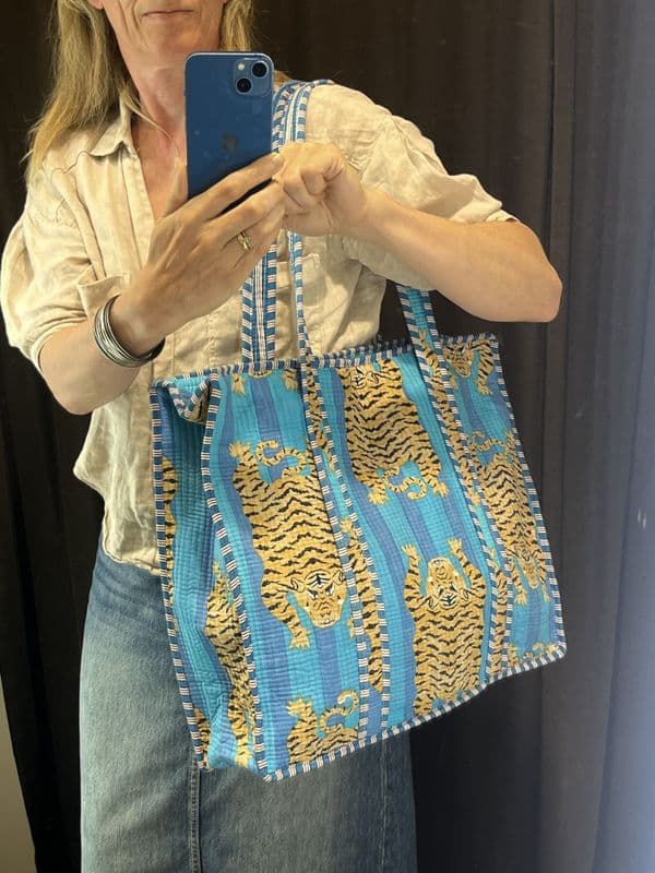 SALE: Handmade Indian Cotton quilted tote bag - various colours