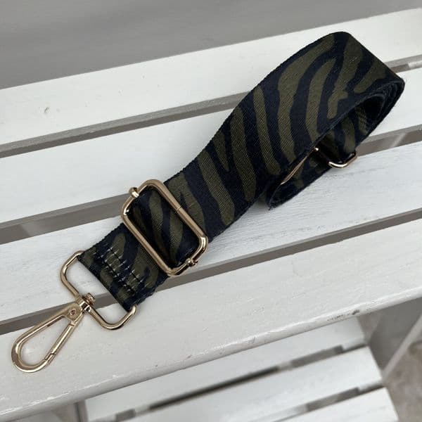 SALE: khaki zebra print bag strap