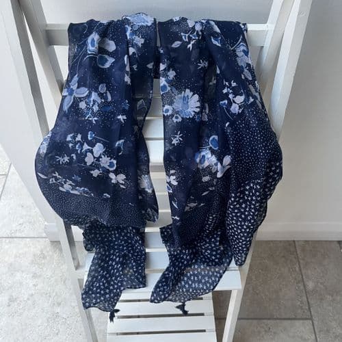 SALE: Navy flower print scarf