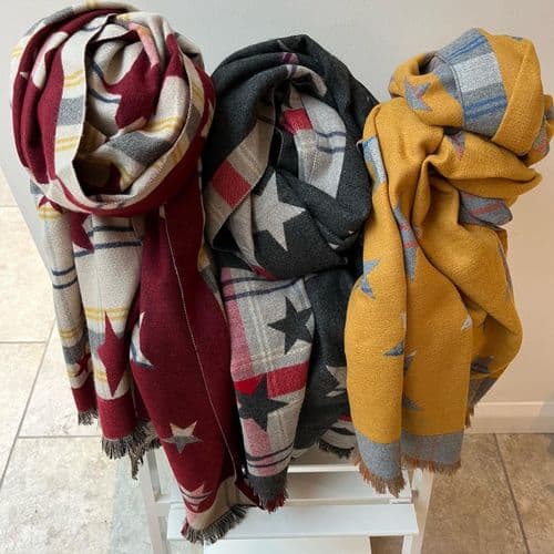Sale: Star design reversible warm wrap / scarf - various colours