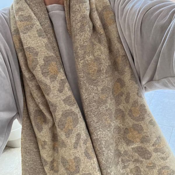 SALE: Warm wrap animal print scarf - caramel