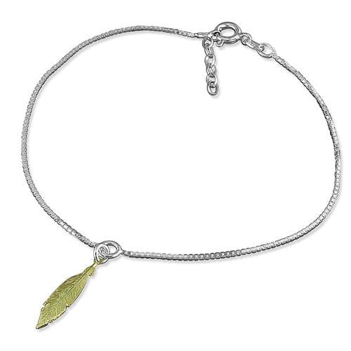 Silver ankle chain - gold feather