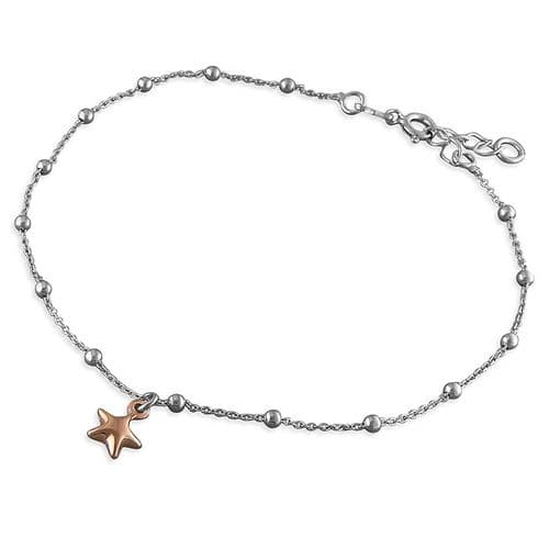 Silver ankle chain - rose gold star
