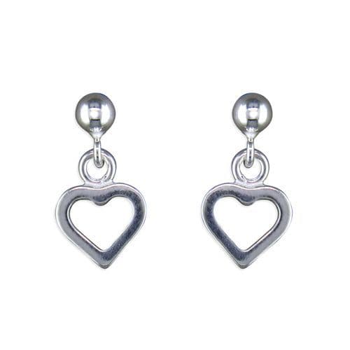Silver drop heart earrings