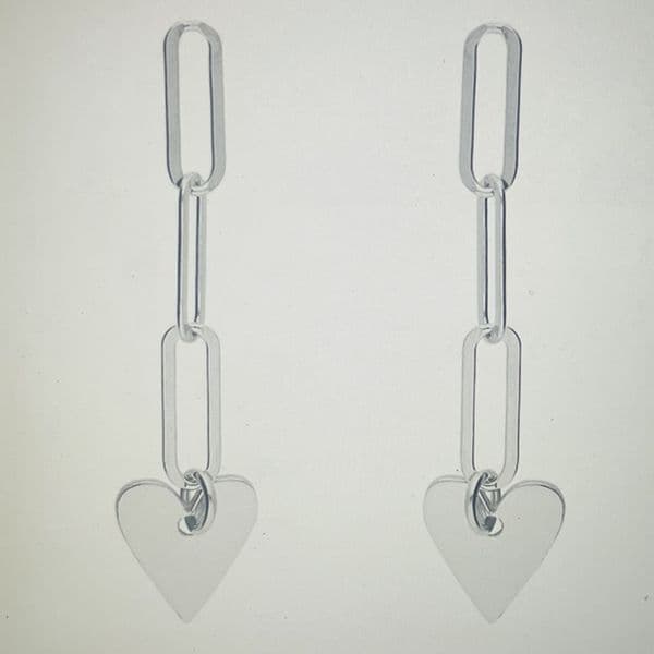 Silver / Gold paper chain link with heart drop earrings
