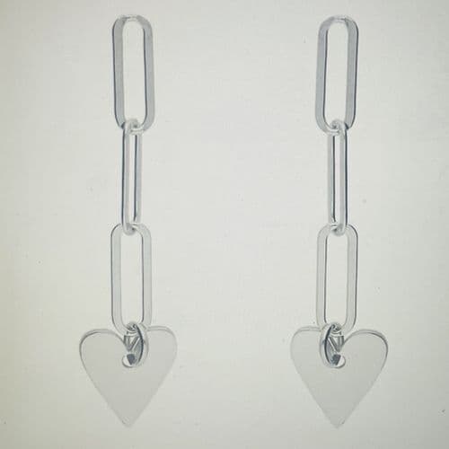 Silver / Gold paper chain link with heart drop earrings