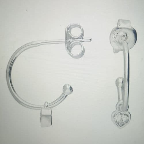 Silver heart hoop earrings