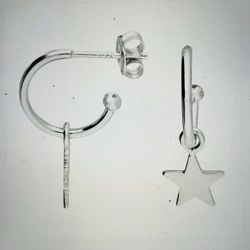 Silver star hoop earrings