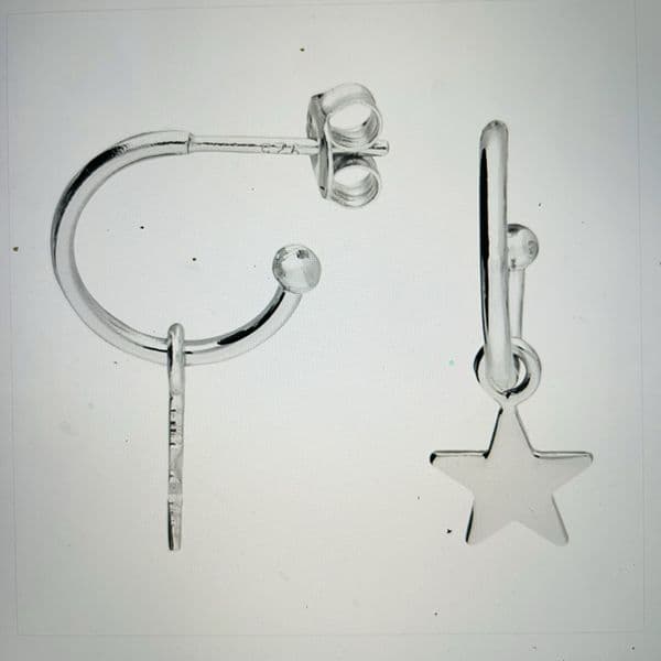 Silver star hoop earrings