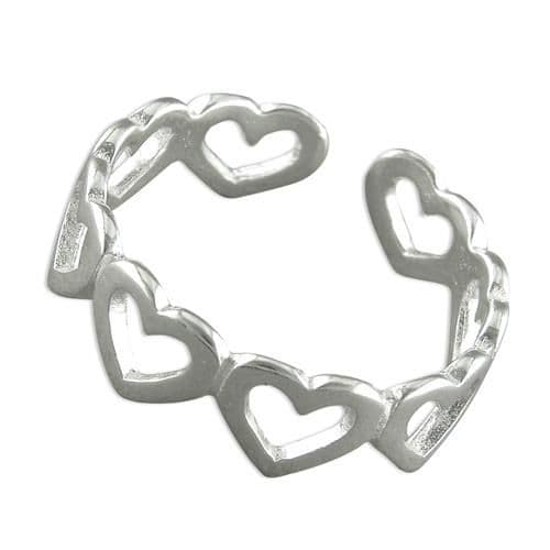 Silver toe ring - hearts design