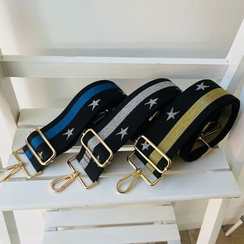 Sparkly star print bag strap - various colours