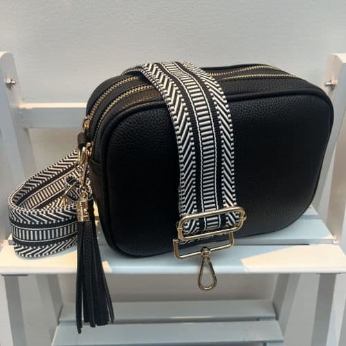 SPECIAL OFFER: Black 2 zip faux leather tassel bag gift set