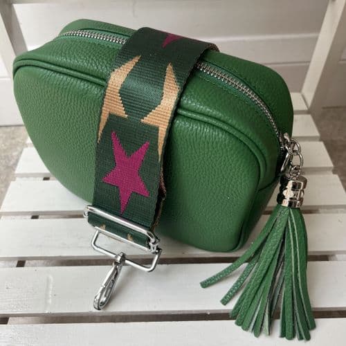 SPECIAL OFFER: Bright Green leather tassel bag & bag strap gift set