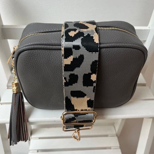 SPECIAL OFFER: Dark grey faux leather tassel bag & bag strap