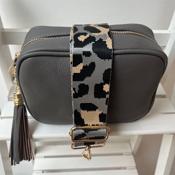 SPECIAL OFFER: Dark grey faux leather tassel bag & bag strap