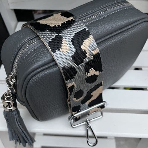 SPECIAL OFFER: Dark grey leather tassel bag & bag strap gift set