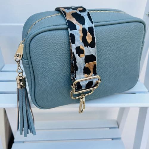 SPECIAL OFFER: Duck egg blue gift set Faux leather tassel bag & bag strap