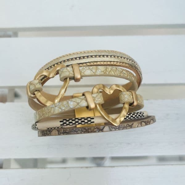 Special Offer: Faux leather double heart bracelet - various colours