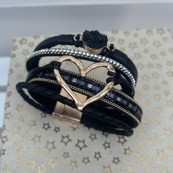 Special Offer: Faux leather strands heart bracelet - various colours