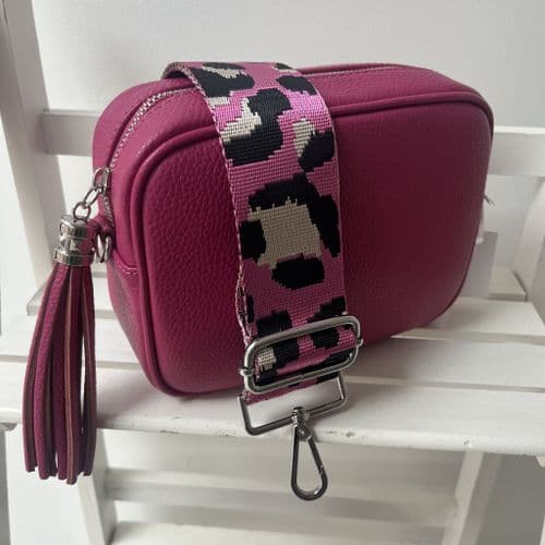 SPECIAL OFFER: Hot pink leather tassel bag & bag strap gift set