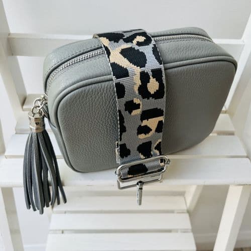 SPECIAL OFFER: Light grey leather tassel bag & bag strap gift set