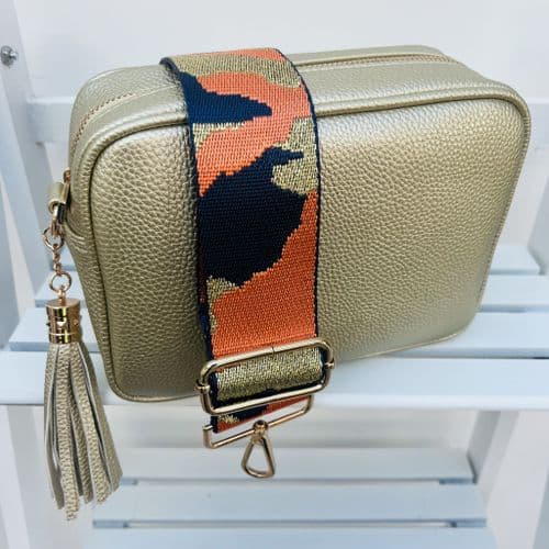 SPECIAL OFFER: Metallic gold faux leather tassel bag & bag strap