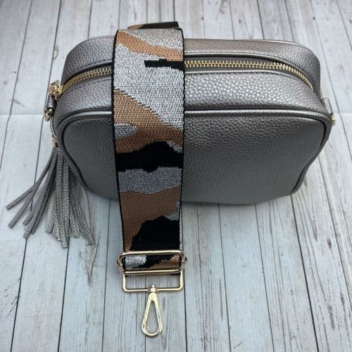 SPECIAL OFFER: Metallic pewter faux leather tassel bag & bag strap