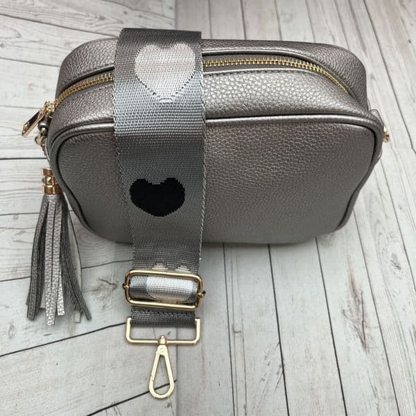 SPECIAL OFFER Metallic pewter faux leather tassel bag bag strap