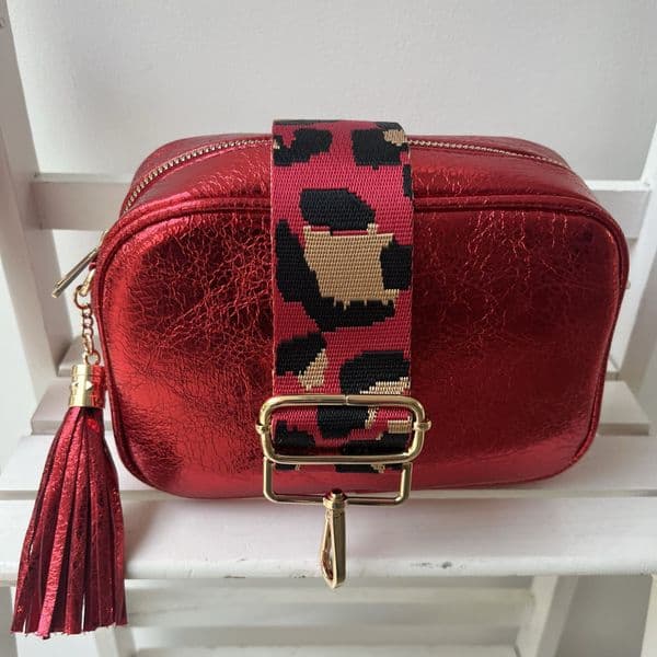 SPECIAL OFFER: Metallic red faux leather tassel bag & bag strap