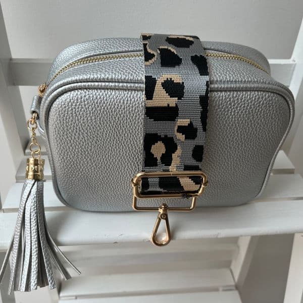 SPECIAL OFFER: Metallic silver faux leather tassel bag & bag strap