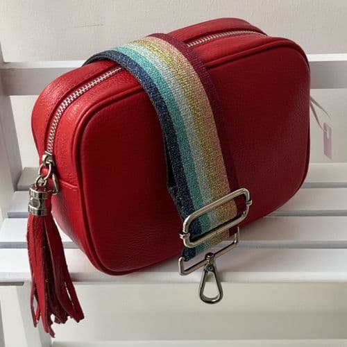 SPECIAL OFFER: Red leather tassel bag & bag strap gift set