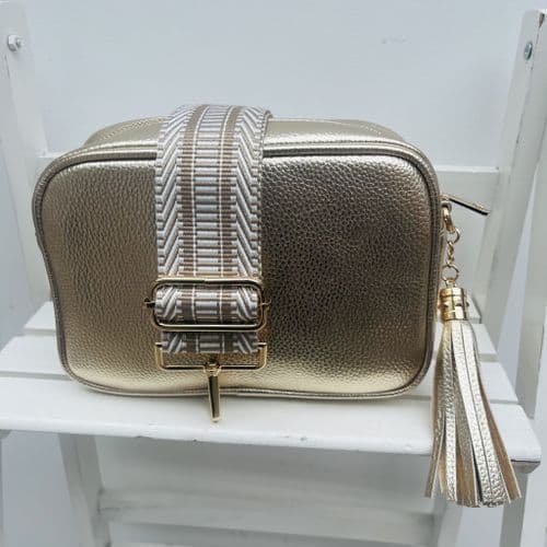 SPECIAL OFFER: Shiny metallic gold faux leather tassel bag & bag strap