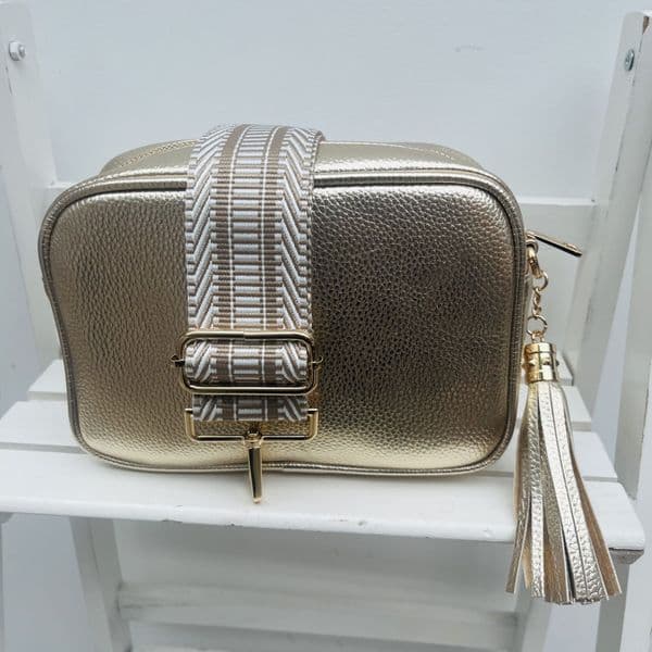 SPECIAL OFFER: Shiny metallic gold faux leather tassel bag & bag strap