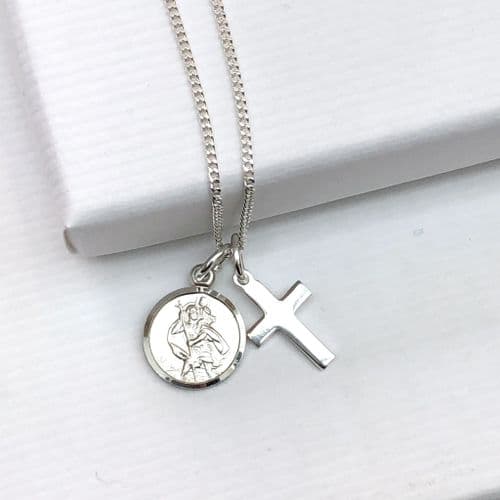 St Christopher & cross gift necklace