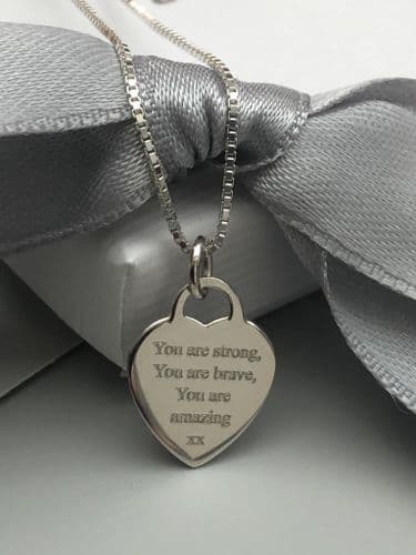 You are strong, you are brave, you are amazing - engraved silver necklace gift - FREE ENGRAVING