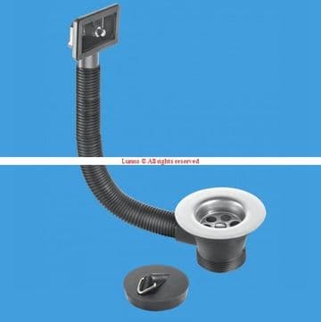 1-1/2" Sink Waste - Rectangular Overflow, 85mm Waste Flange, Black Plug