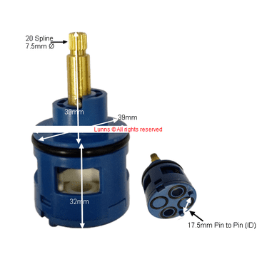 ABA  Blue Plastic 2 Hole 2 Way Diverter Cartridge Cassette 25531 DIV17 - Bespoke Part