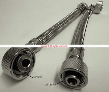 ABA No48 Braided Inlet Hose 1/2 ORing+Nut Bent End x3/8" ORing+Nut Straight- Bespoke Part