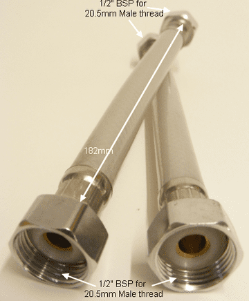 Ambon 3H Tap Mixer Hoses 182mm Pair FRFCL8 - Bespoke Part