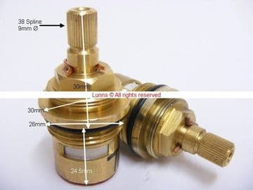 B&Q Focus Mk1 38 Spline 30mm Proud Fit Flange 3/4" Bath Ceramic Disc Cartridge TM20 - Bespoke Part