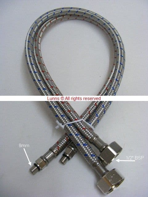 Bank M8 600mm 8mmx1/2" FFU Flexible Briaded Tap Tails B5481H16538711-PAIR Bespoke Part
