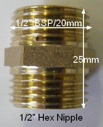 Brass Hex Nipple 1/2"